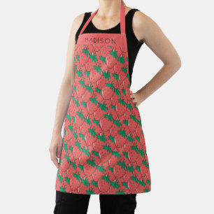 Delantales con patrón de fresas de nombre personal