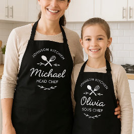 Delantales de cocina a juego para familias con nom