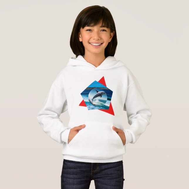 Delfín bailando en las olas, niños Hoodie (Anverso completo)