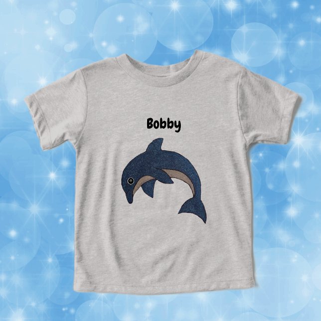 Delfín blanco azul oscuro de salto (Cute cartoon blue white jumping dolphin on kid's tee shirt.)