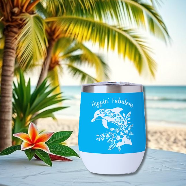 Delfín hawaiano- Flippin' Fabuloso Azul claro (Hawaiian Dolphin, Flippin Fabulous, Islander Summer, Beach, Fisherman Trend, wine tumbler,light blue)