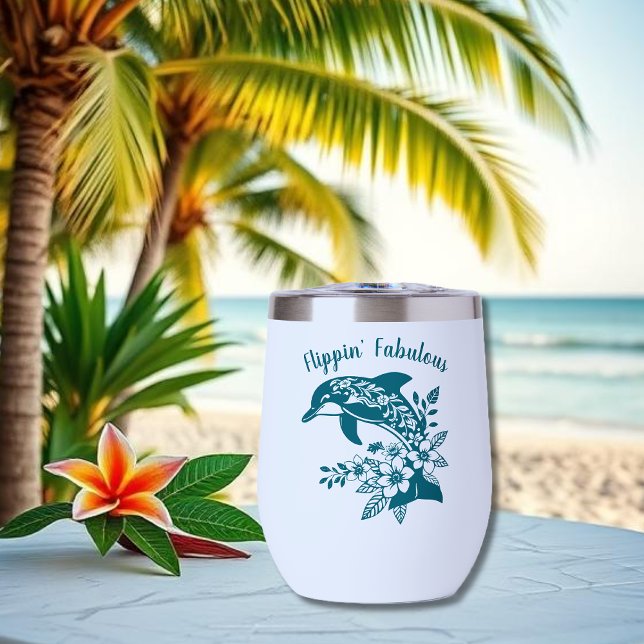 Delfín hawaiano- Flippin' Fabuloso-Verde azulado (Hawaiian Dolphin, Flippin Fabulous, Islander Summer, Beach, Fisherman Trend, wine tumbler teal)