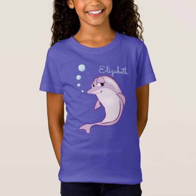 Delfín púrpura lindo personalizado camiseta oscura (Anverso)