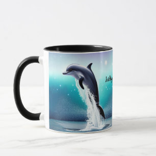 Delfín saltando en la taza de café del océano