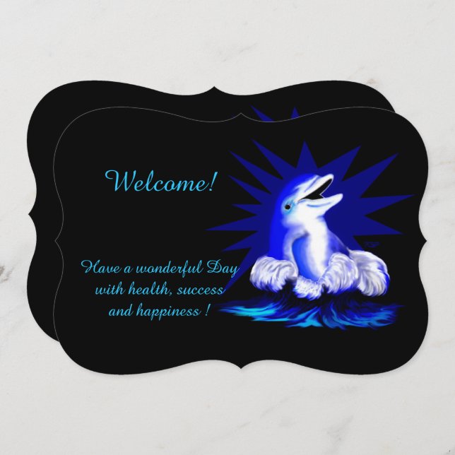 Delfín sonriente, agrega tu invitación de texto (Anverso / Reverso)