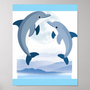 Delfines Adorables Arte Impreso Océano   Olas Azul
