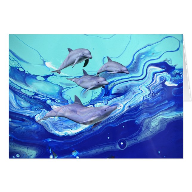 Delfines Agua del Océano Resumen Arte Fluido Color (Anverso (Horizontal))