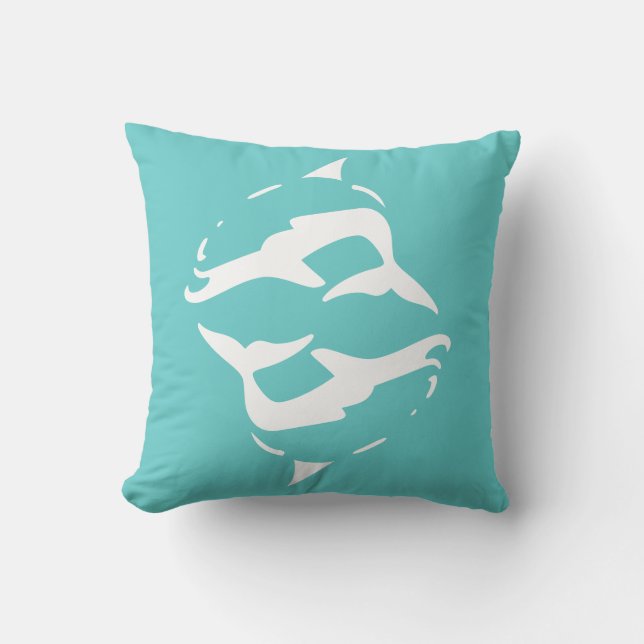 delfines blancos en almohada azul turquesa (Anverso)