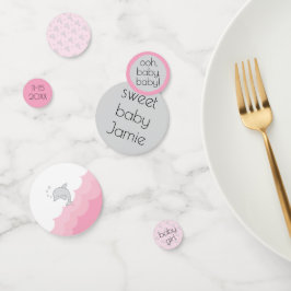 Delfines confetti Baby Shower rosa y gris
