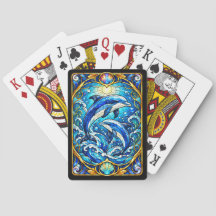 Delfines de Vidrio Pintado Cartas de Juego