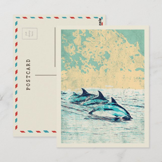 Delfines en la postal del océano Atlántico (Anverso / Reverso)