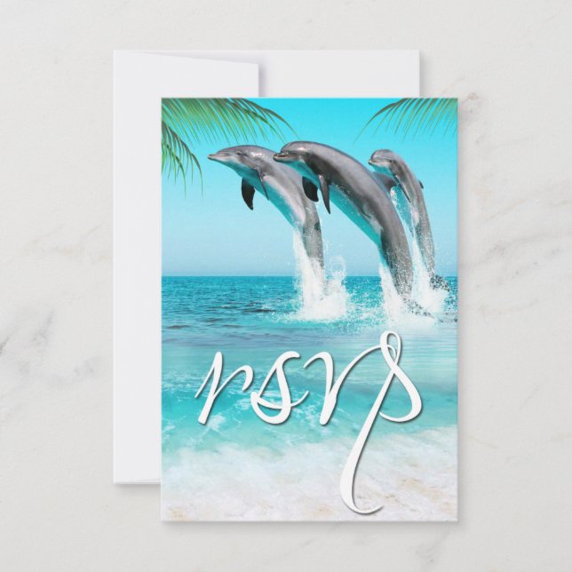 Delfines juguetones Océano Tropical RSVP Boda (Anverso)