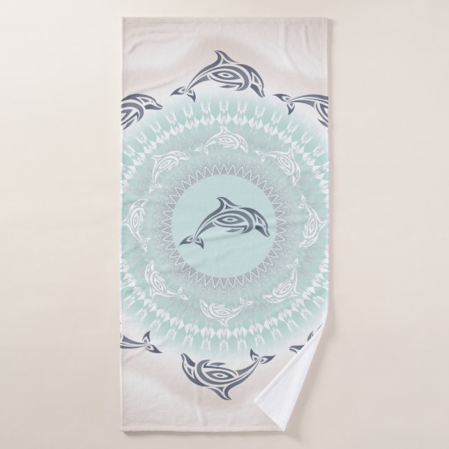 Delfines Mandala Pale Blue Taupe (Toalla de baño)