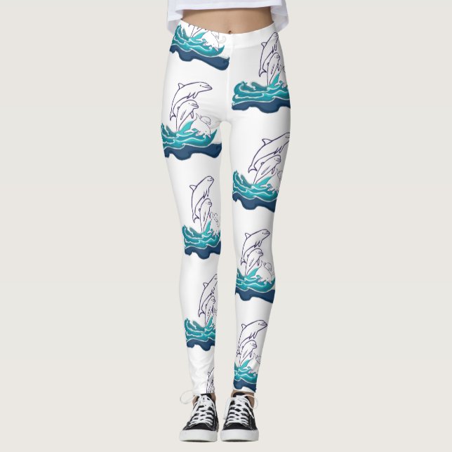 Delfines montando olas Personalizados Leggings (Anverso)