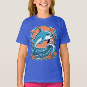 Delfines muy bien educados saltando en la camiseta