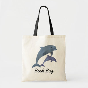 Delfines tropicales saltando bolsa de libros