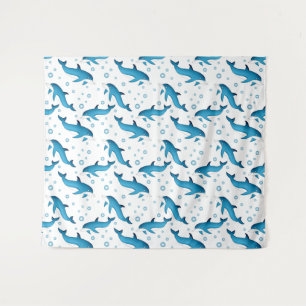 Delfines y burbujas en blanco. Tapiz