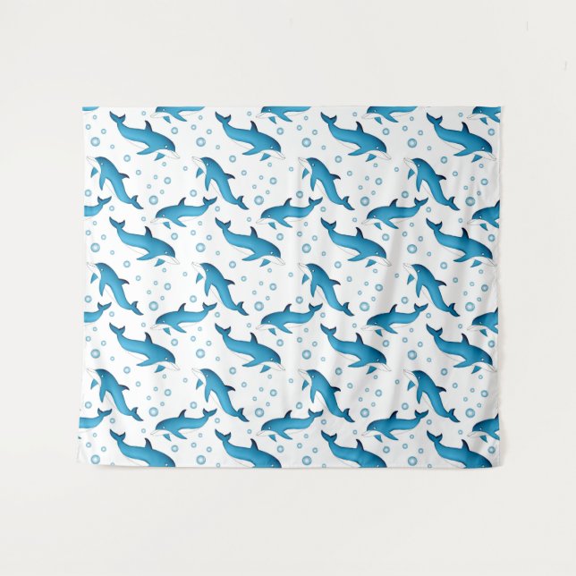 Delfines y burbujas en blanco. Tapiz (Anverso (horizontal))