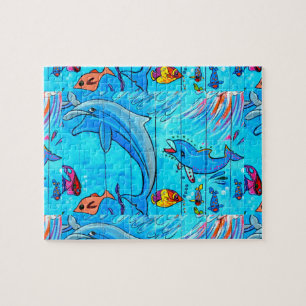 delfines y rompecabezas de peces tropicales
