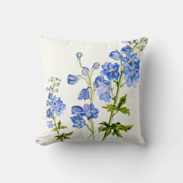 Delfino azul arte fino almohada cuadrada floral (Anverso)