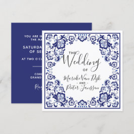 Delfts Blauw | Invitación a la boda de tela azul D