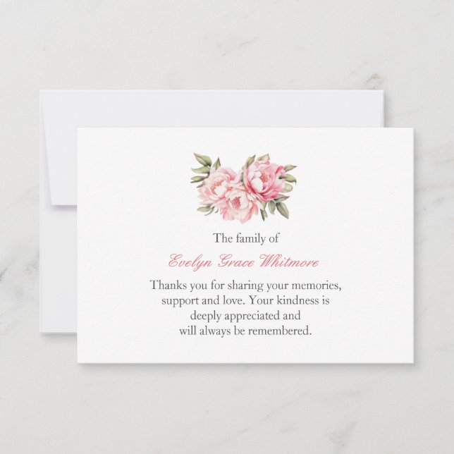 Delicada acuarela Pink Peony funerario gracias (Anverso)