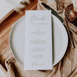 Delicada barra Boda dorada Menú de bebidas<br><div class="desc">Este delicado bar de bodas dorados sirve una carta de bebidas, ideal para un boda moderno. El romántico diseño minimalista presenta una encantadora y elegante tipografía de champán amarillo dorado sobre un fondo blanco con un aspecto limpio y sencillo. Este menú se puede utilizar para la recepción de bodas, la...</div>