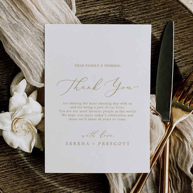 Delicada Caligrafía De Oro Gracias Tarjeta De Rece (Delicate Gold Calligraphy Thank You Reception Card)