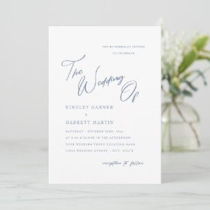 Delicada caligrafía Dusty Blue Wedding Invitación