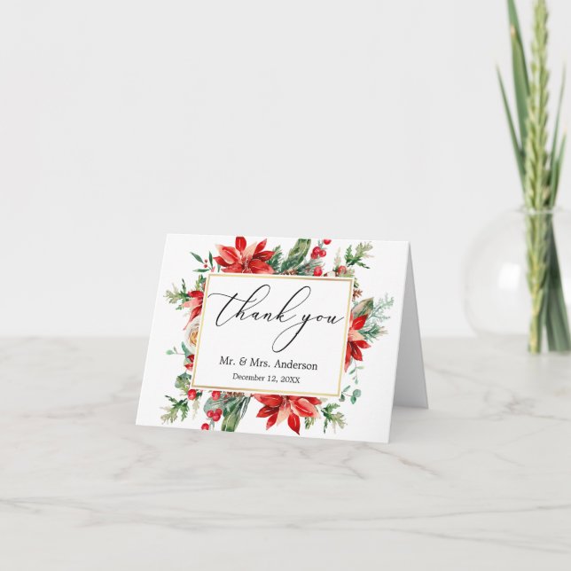 Delicada caligrafía Nota Boda de Poinsettia (Anverso)