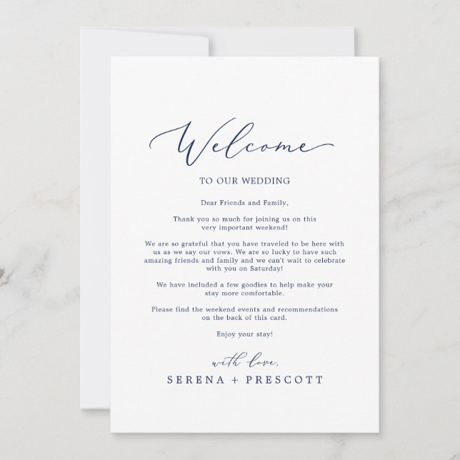 Delicada carta de bienvenida al Boda de la marina  (Anverso)