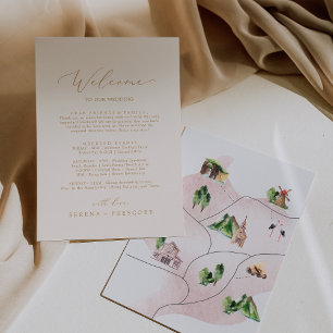 Delicada carta de bienvenida con crema de oro Itin