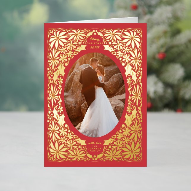 Delicada foto de marco ovalado rojo de Poinsettia (Vacaciones in situ)