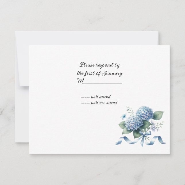 Delicada Hydrangea Azul Boda RSVP (Anverso)