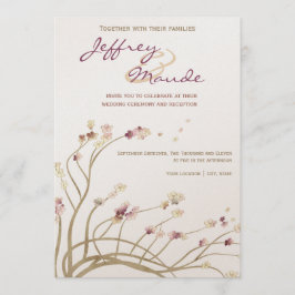 Delicada invitación a bodas de cerezo de oro