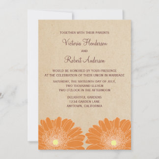 Delicada invitación a bodas de Daisies, Naranja