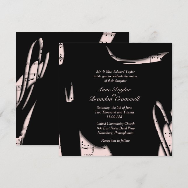 Delicada invitación a bodas musicales abstractas r (Anverso / Reverso)