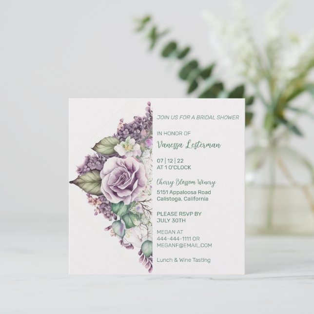 Delicada Invitación a ducha de novias con flores p (Anverso de pie)