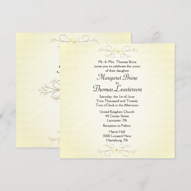 Delicada invitación a la boda amarilla 2 (Anverso / Reverso)