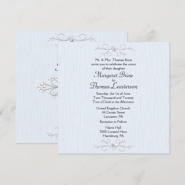 Delicada invitación a la boda azul 2 (Anverso / Reverso)