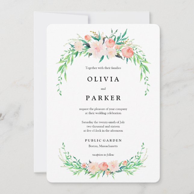 Delicada invitación a la boda de Bouquet (Anverso)