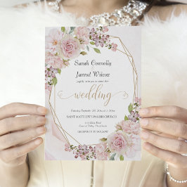 Delicada invitación a la boda de oro y rosa rosado