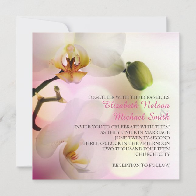 Delicada invitación a la boda de orquídeas de prim (Anverso)