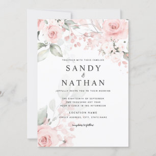 Delicada invitación a la boda rosa rosa suave