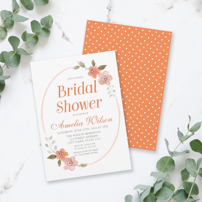 Delicada invitación a la ducha con Naranja floral (Subido por el creador)