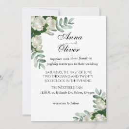 Delicada invitación a matrimonio de rosas blancas