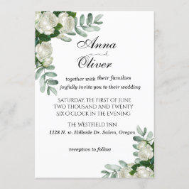 Delicada invitación a matrimonio de rosas blancas