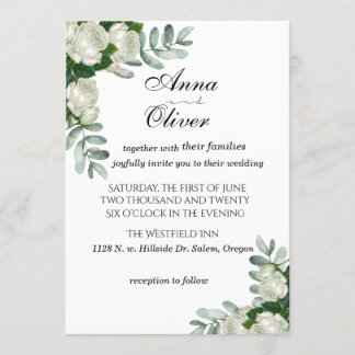 Delicada invitación a matrimonio de rosas blancas
