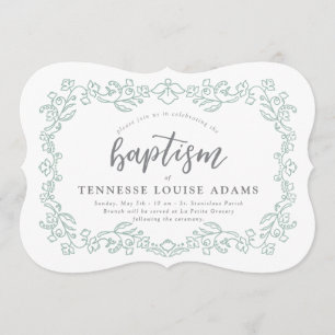 Delicada invitación al bautismo de bebé floral