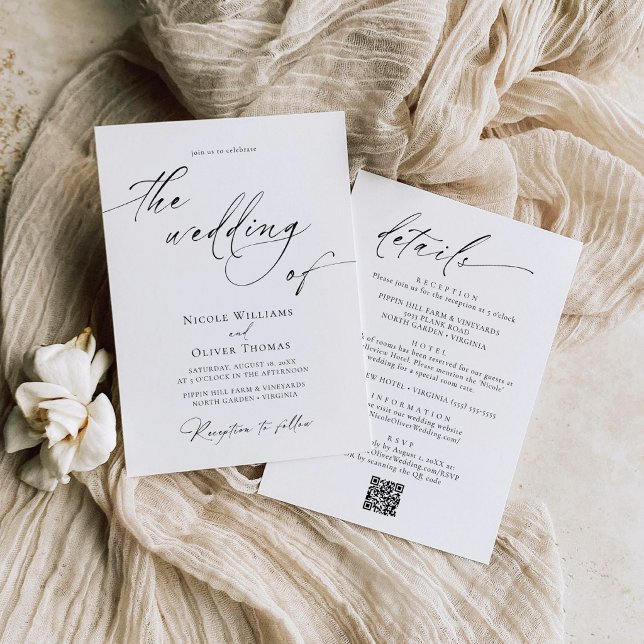 Delicada Invitación de Boda en Blanco y Negro (Anouk Collection Modern Black and White Wedding Invitation with Details)
